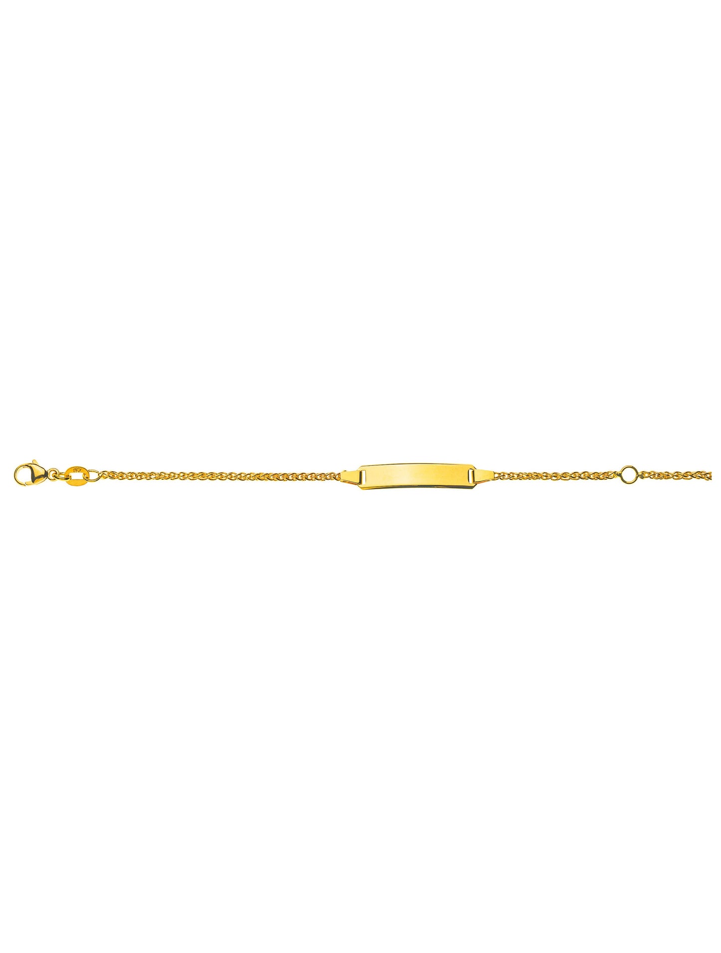 Bébé Bracelet Zopf mit Gravurplatte rechteckig lang (Gelbgold 750)