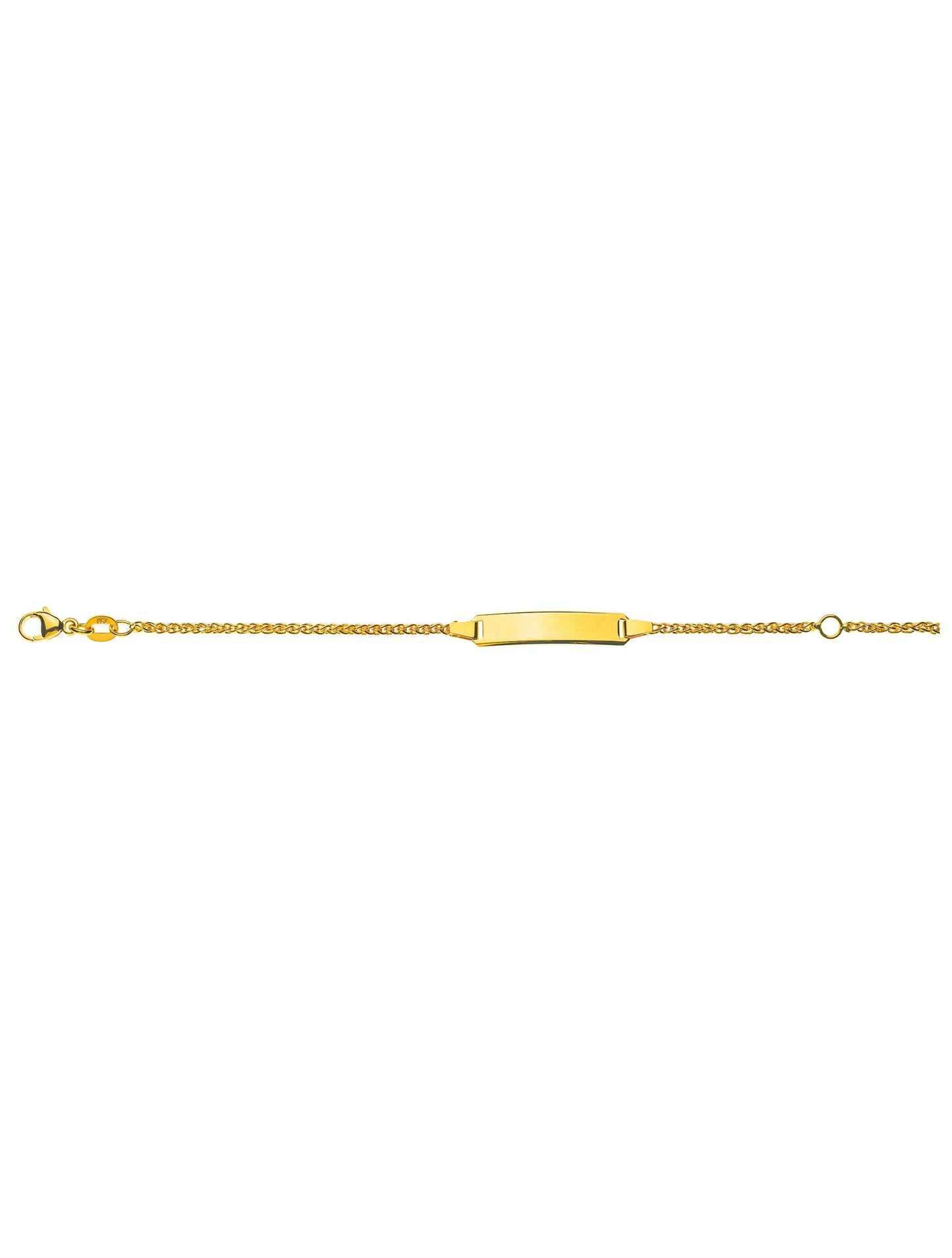 Bébé Bracelet Zopf mit Gravurplatte rechteckig lang (Gelbgold 375)