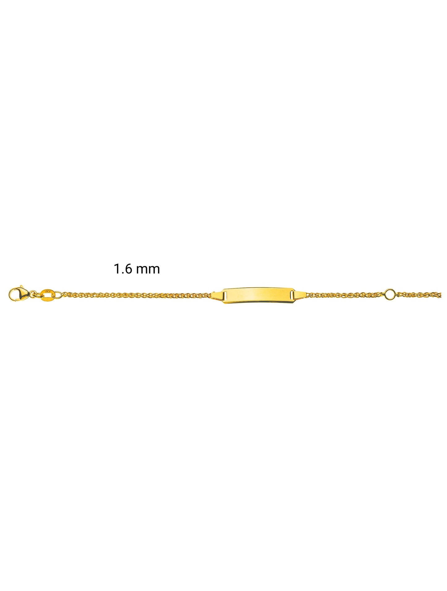 Bébé Bracelet Zopf mit Gravurplatte rechteckig lang (Gelbgold 750)