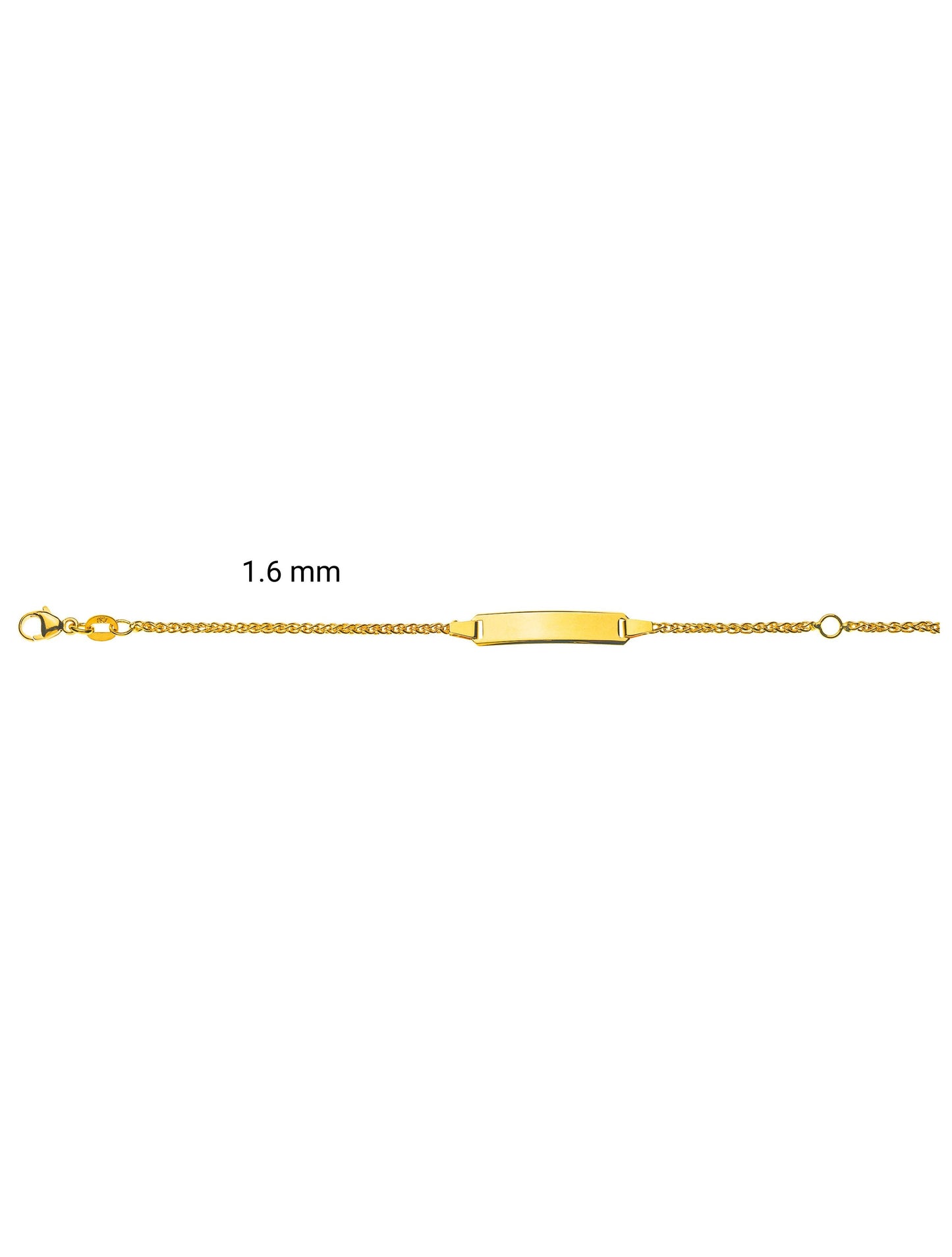 Bébé Bracelet Zopf mit Gravurplatte rechteckig lang (Gelbgold 375)