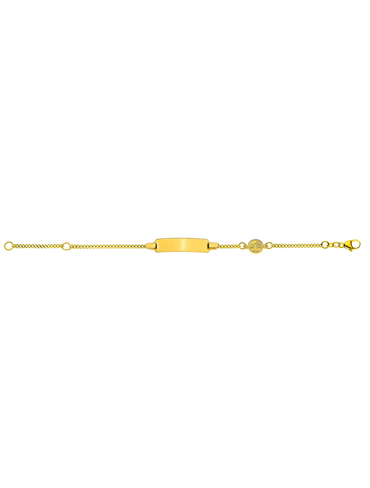 Bébé Bracelet Panzer diamantiert mit Gravurplatte rechteckig lang mit Lebensbaum (Gelbgold 750)