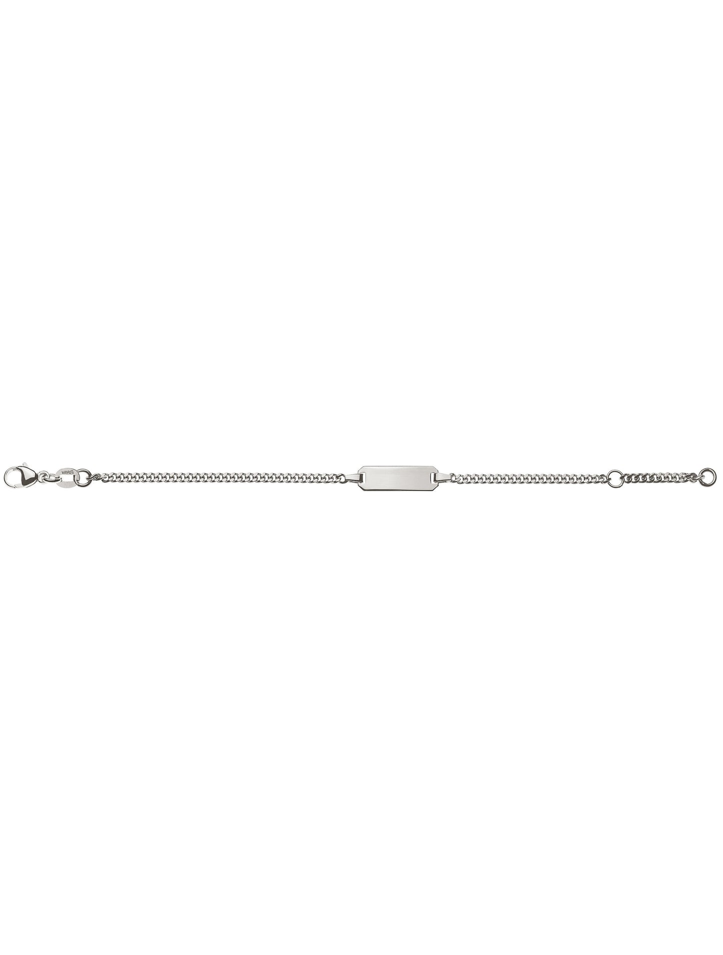 Bébé Bracelet Panzer geschliffen Gravurplatte rechteckig kurz (Weissgold 750)