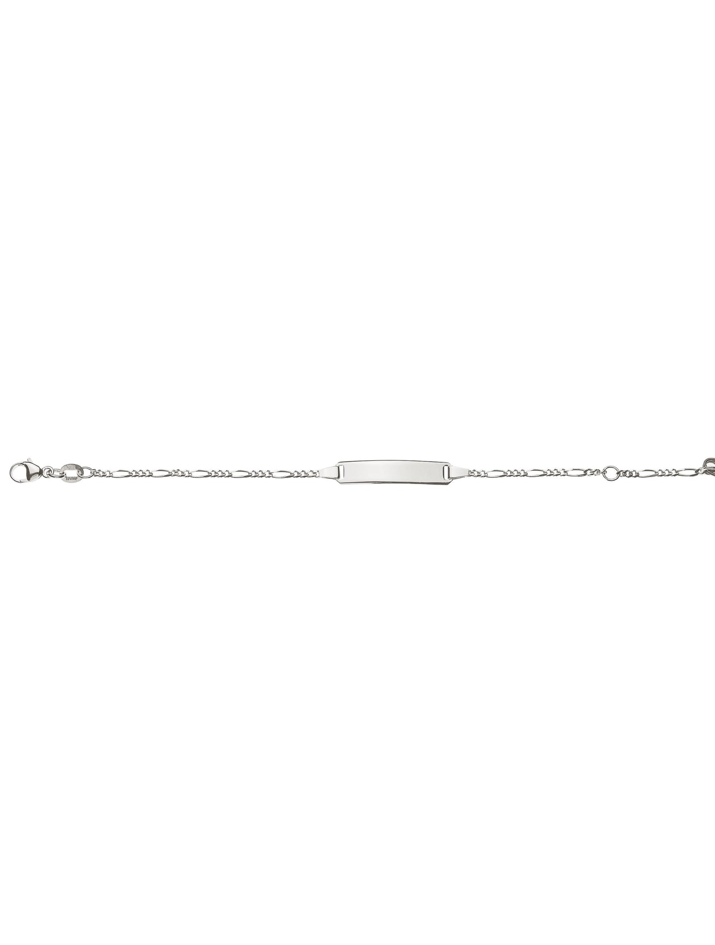 Bébé Bracelet Figaro 3+1 mit Gravurplatte rechteckig lang (Weissgold 750)
