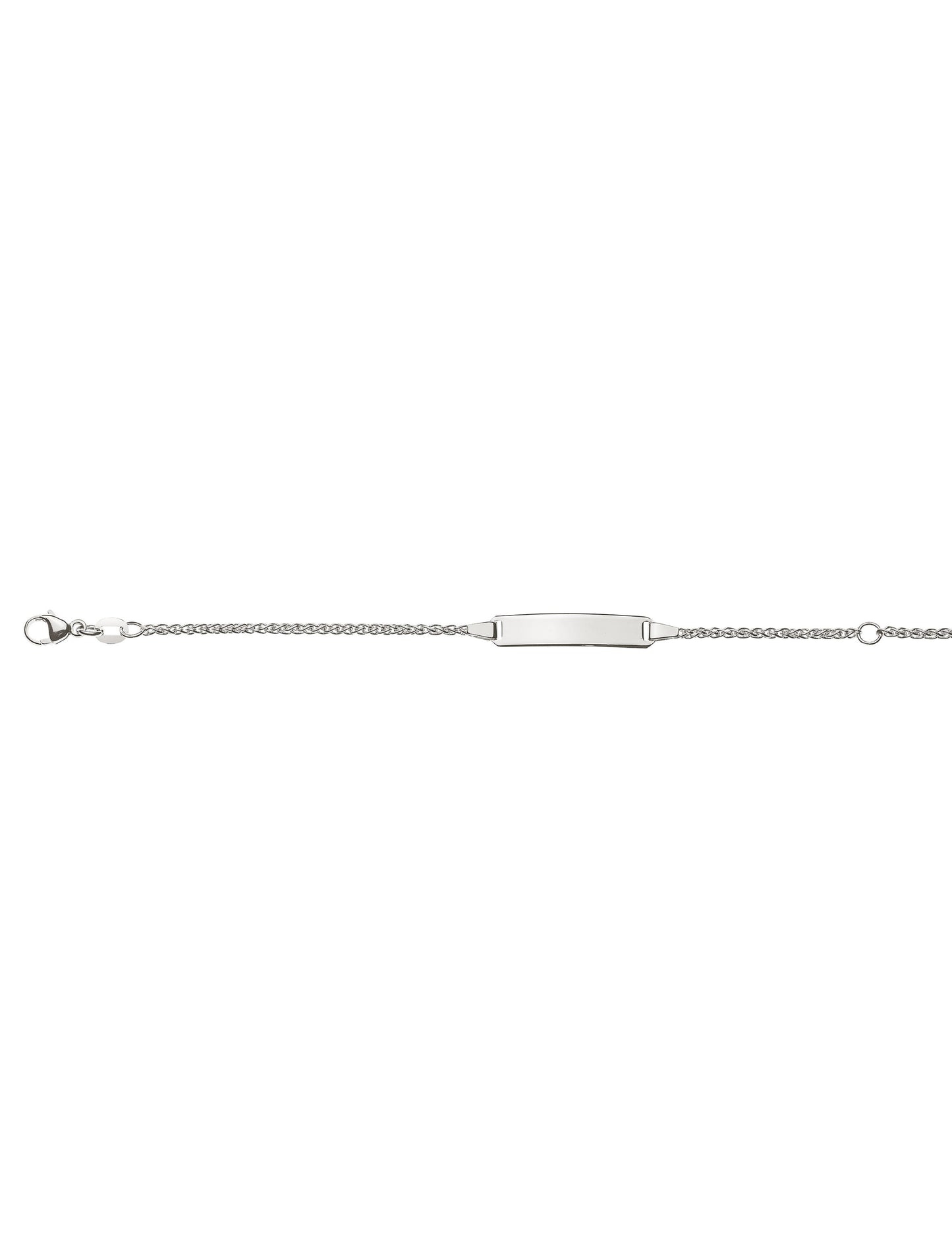 Bébé Bracelet Zopf mit Gravurplatte rechteckig lang (Weissgold 750)