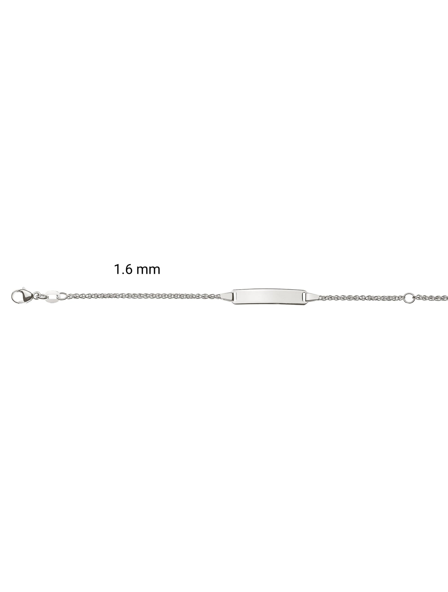 Bébé Bracelet Zopf mit Gravurplatte rechteckig lang (Weissgold 750)