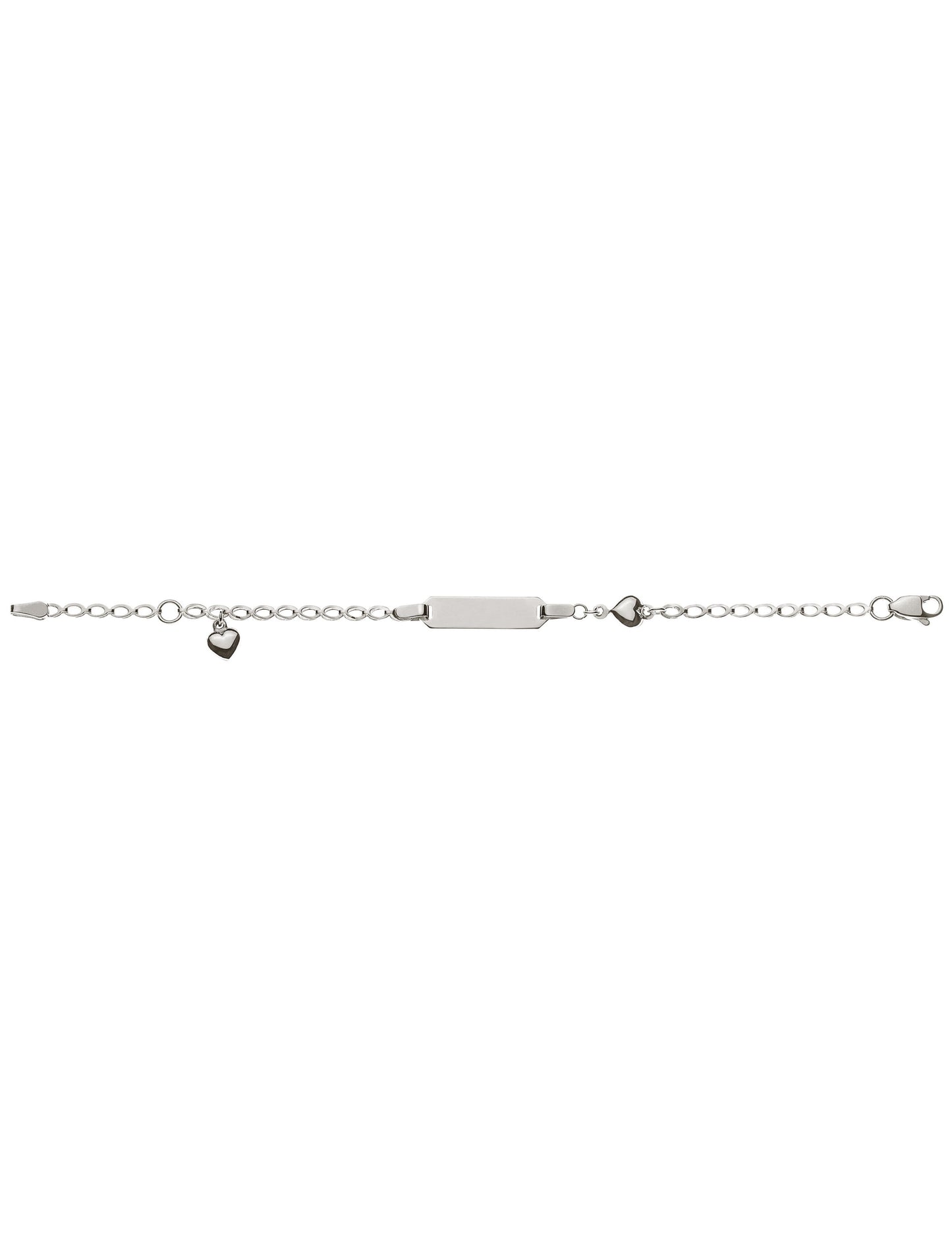 Bébé Bracelet mit Herz mit Gravurplatte rechteckig kurz (Weissgold 750)