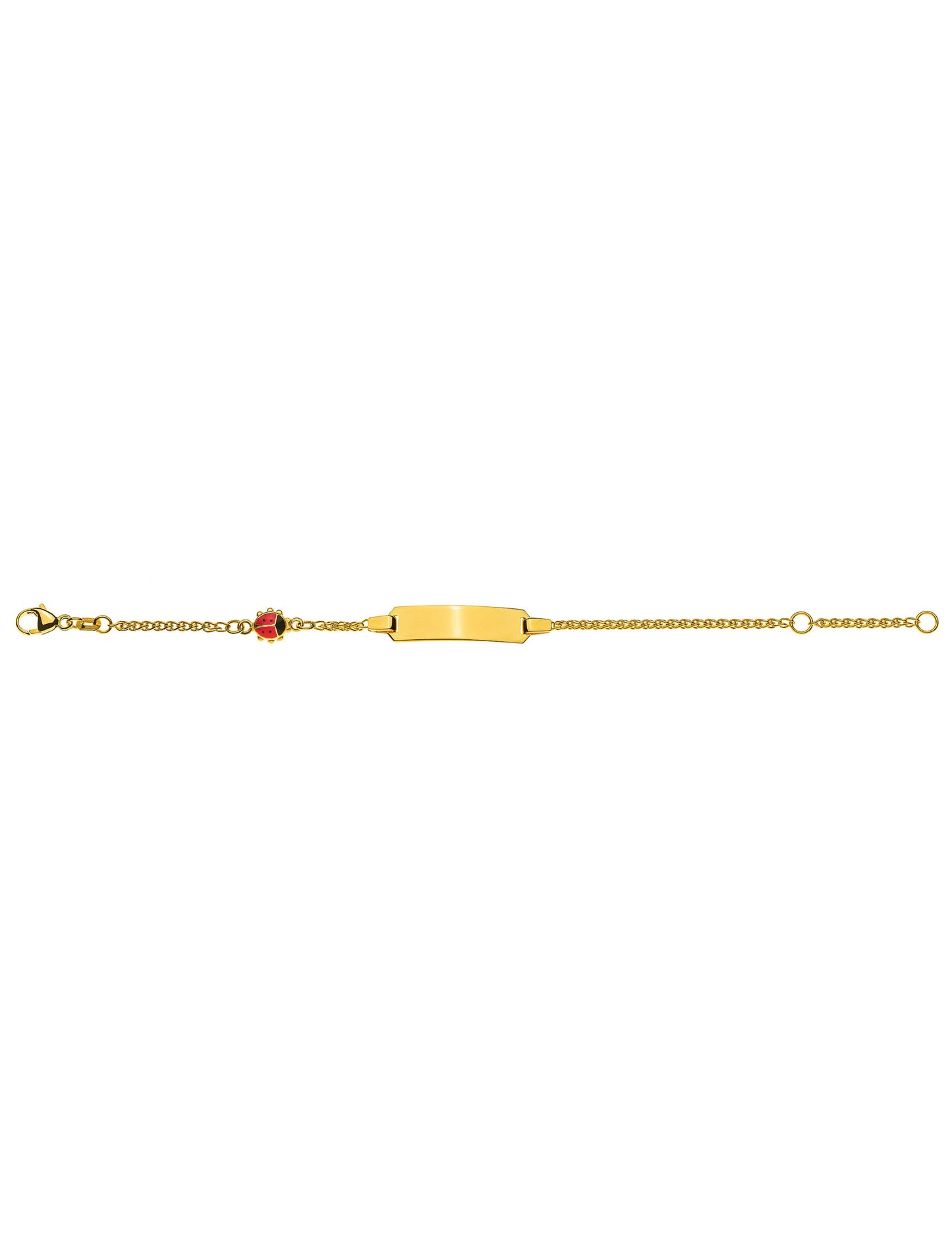 Bébé Bracelet Zopf Gravurplatte rechteckig lang mit Marienkäfer (Gelbgold 375)