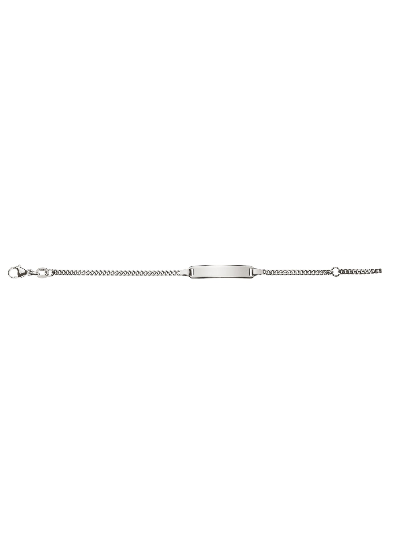 Bébé Bracelet Panzer geschliffen Gravurplatte rechteckig lang (Weissgold 375)
