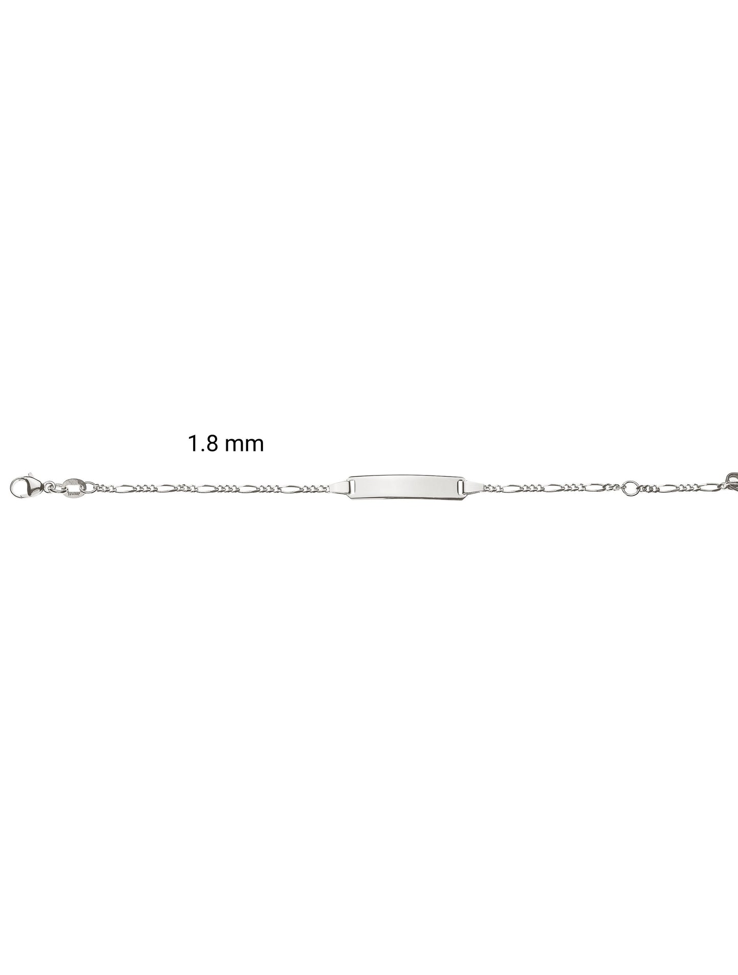 Bébé Bracelet Figaro 3+1 mit Gravurplatte rechteckig lang (Weissgold 375)