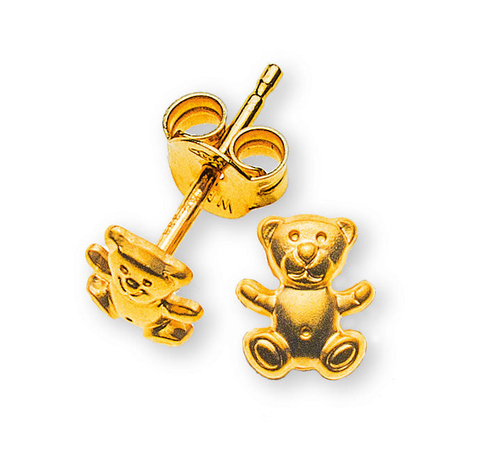 Ohrstecker Teddybär gesandelt (Gelbgold 750)