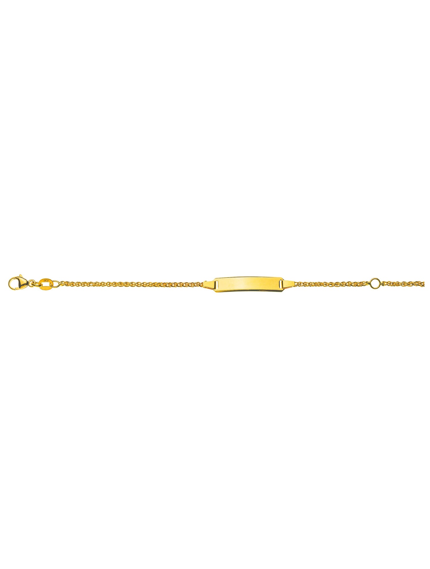 Bébé Bracelet Zopf mit Gravurplatte rechteckig lang (Gelbgold 750)