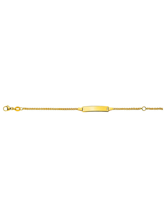 Bébé Bracelet Zopf mit Gravurplatte rechteckig lang (Gelbgold 375)