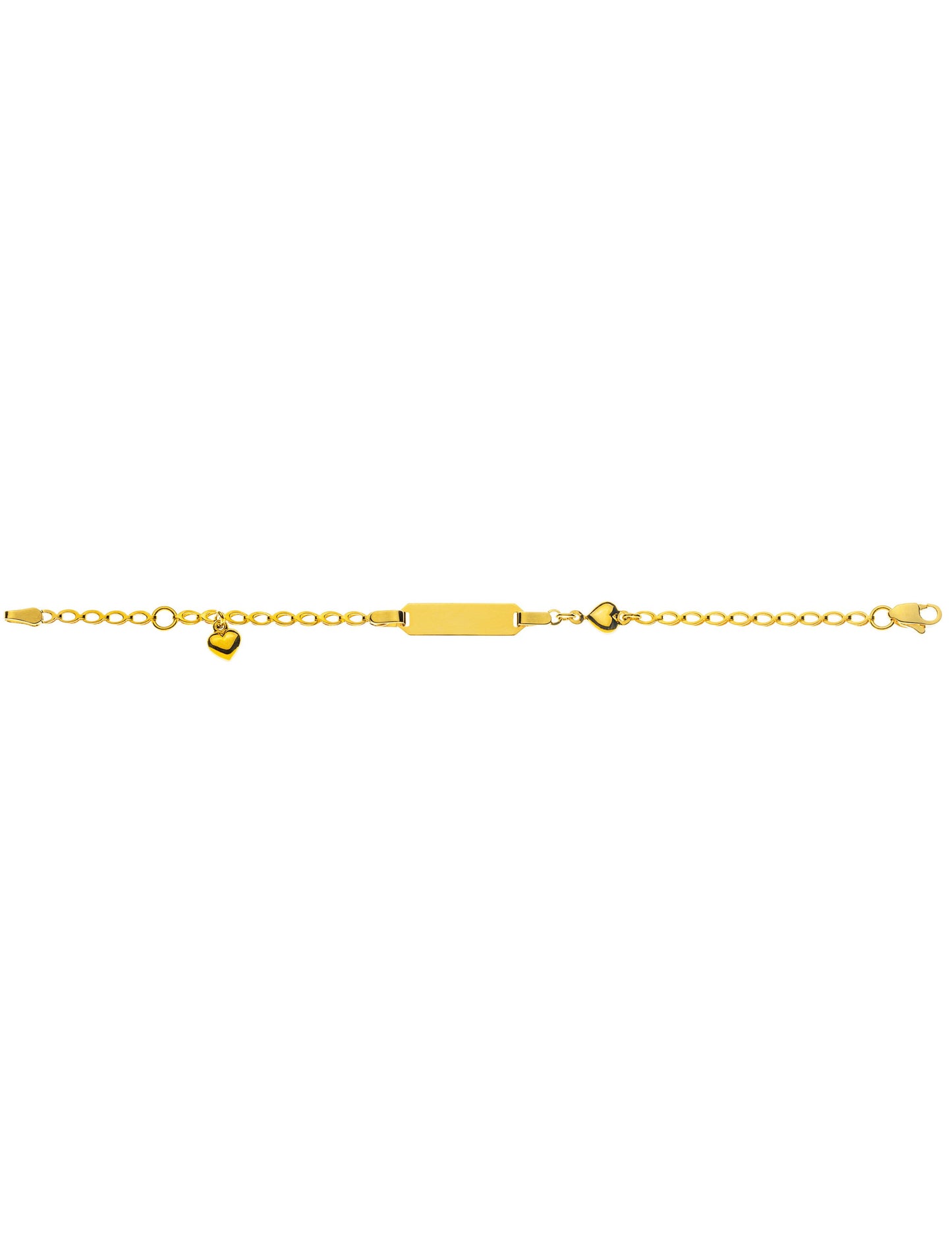 Bébé Bracelet mit Herz mit Gravurplatte rechteckig kurz (Gelbgold 750)