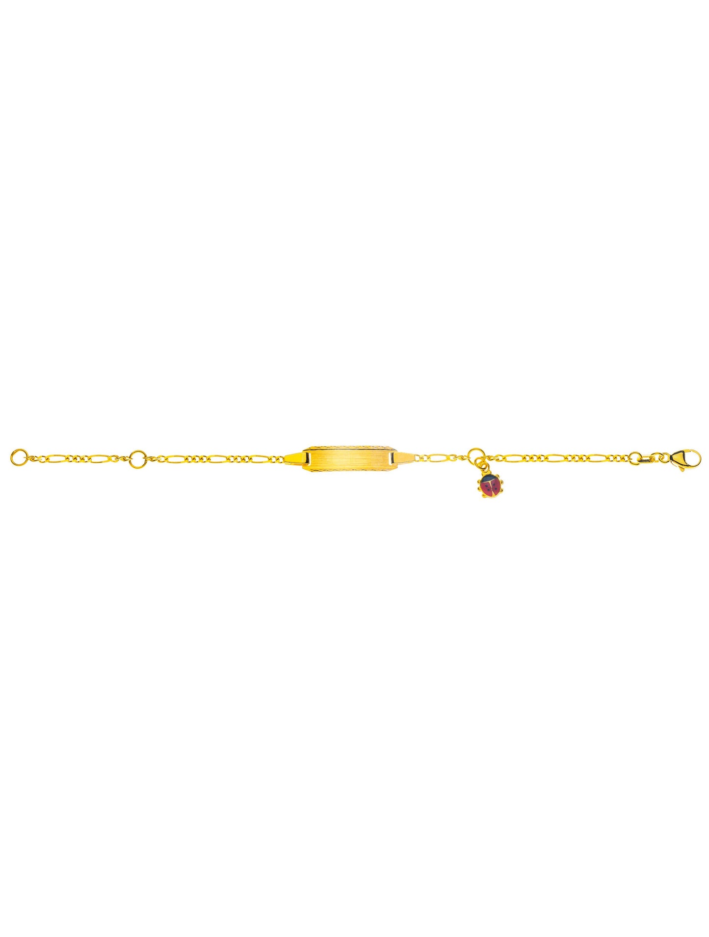 Bébé Bracelet Figaro diamantiert mit Gravurplatte rechteckig lang mit Emaille-Käfer-Anhänger (Gelbgold 750)