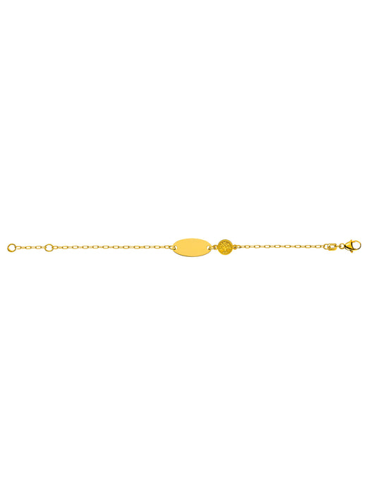 Bébé Bracelet Anker oval mit Gravurplatte Oval und Lebensbaum (Gelbgold 750)