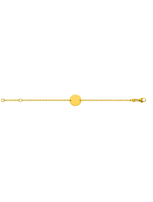 Bébé Bracelet Anker messerschliff mit Gravurplatte Rund, poliert/gesandel (Gelbgold 750)