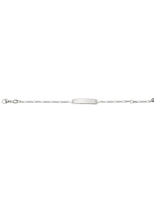Bébé Bracelet Figaro 3+1 mit Gravurplatte rechteckig lang (Weissgold 750)