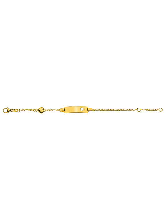 Bébé Bracelet Figaro 3+1 mit Gravurplatte rechteckig lang mit ausgestanztem Herz und Herzmotiv (Gelbgold 375)