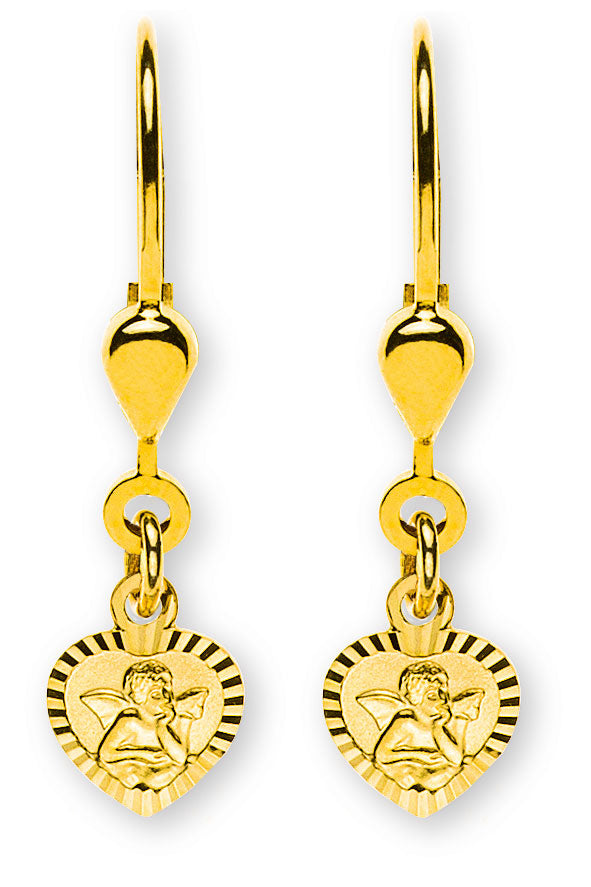 Ohrhänger Herz mit Engel mit Brisur (Gelbgold 750)